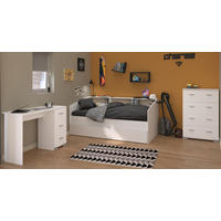 KINDERZIMMER Set 3-tlg. mit Schreibtisch Kommode Bett 90x200 cm - Silberfarben/Weiß, Holzwerkstoff/Kunststoff (120/107/82cm) - Parisot Meuble