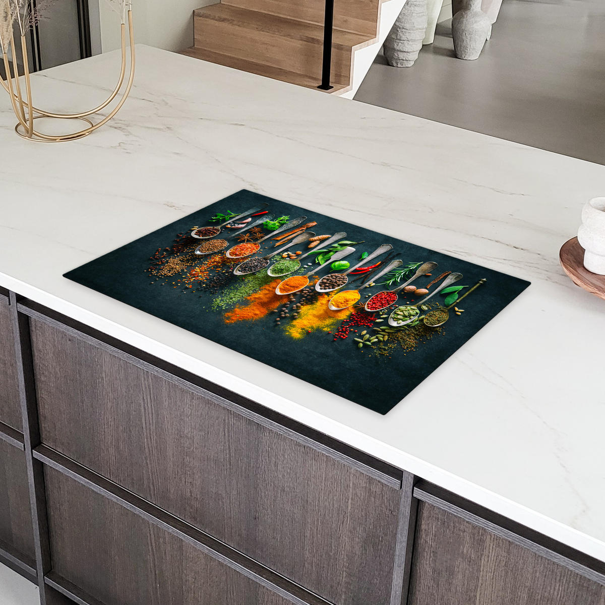 HERDABDECKPLATTE Kräuter - Gewürze - Löffel 80x52 cm - Multicolor, Kunststoff (80/0.2/52cm) - MuchoWow