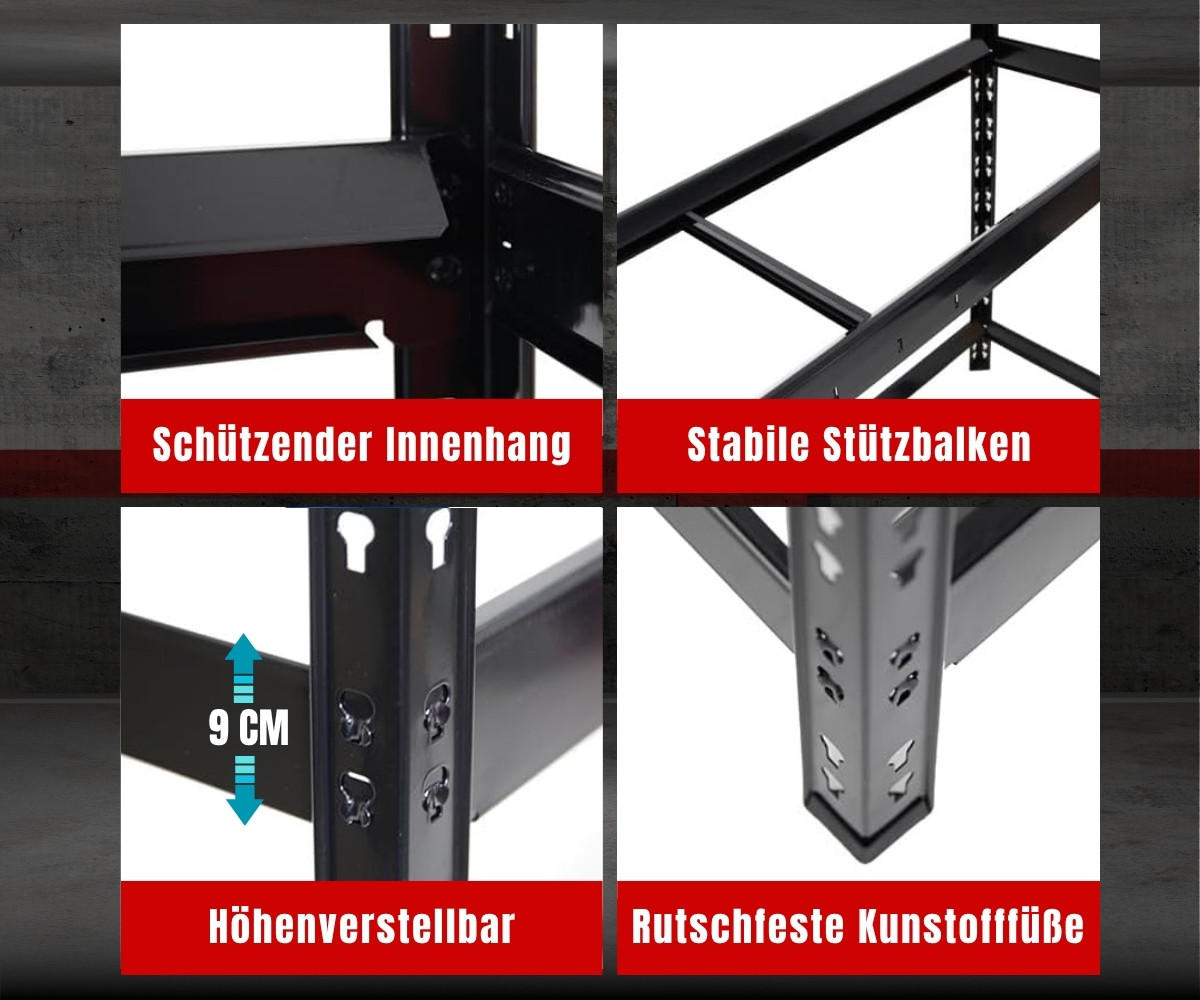 REIFENREGAL Tiger 100x110x35 cm 150 kg Fachlast bis zu 8 Reifen auf 2 Ebenen Schwarz - Schwarz, Metall (110/100/35cm) - PROREGAL