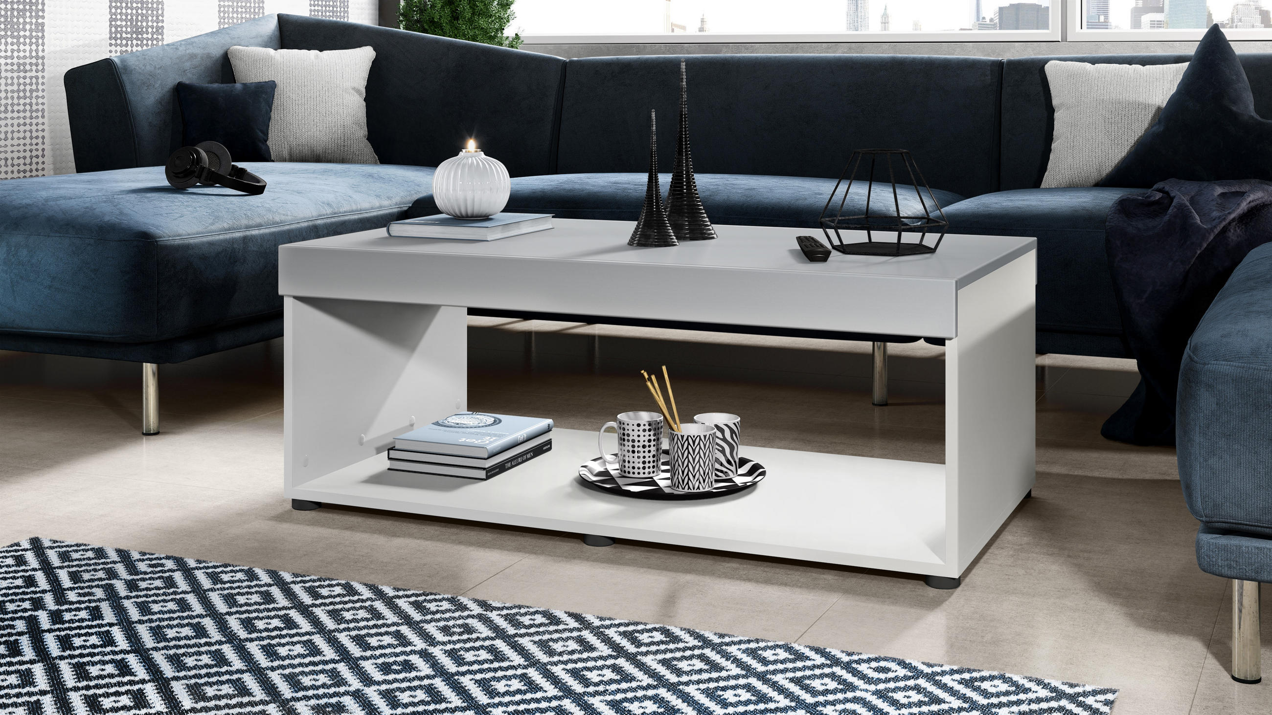 COUCHTISCH Pure Tischplatte und Blenden in Hellgrau seidenmatt - Greige, Holzwerkstoff (58/104/40.5cm) - Vladon