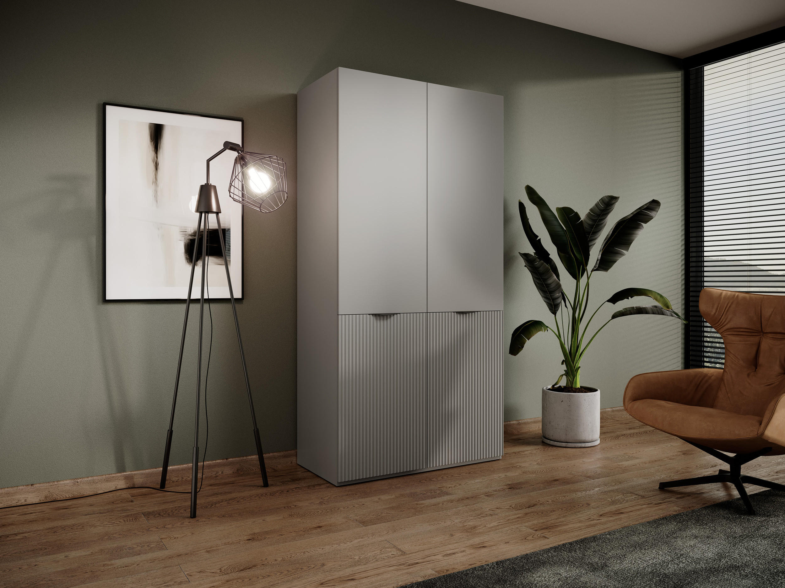 DREHTÜRENSCHRANK - Schrank Minewra 100 - Nova + Grau - Grau, Holzwerkstoff (101/200/51cm) - Möblo