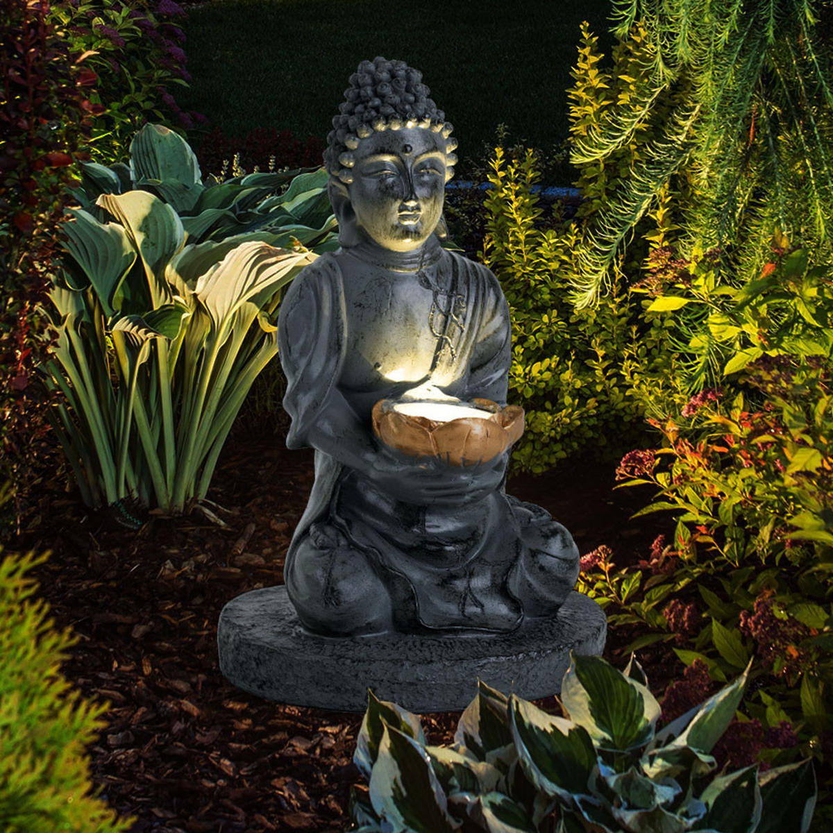 LED AUSSENLEUCHTE Buddha Grau 2er Set - Grau, Kunststoff (18/18/28cm) - Globo Lighting