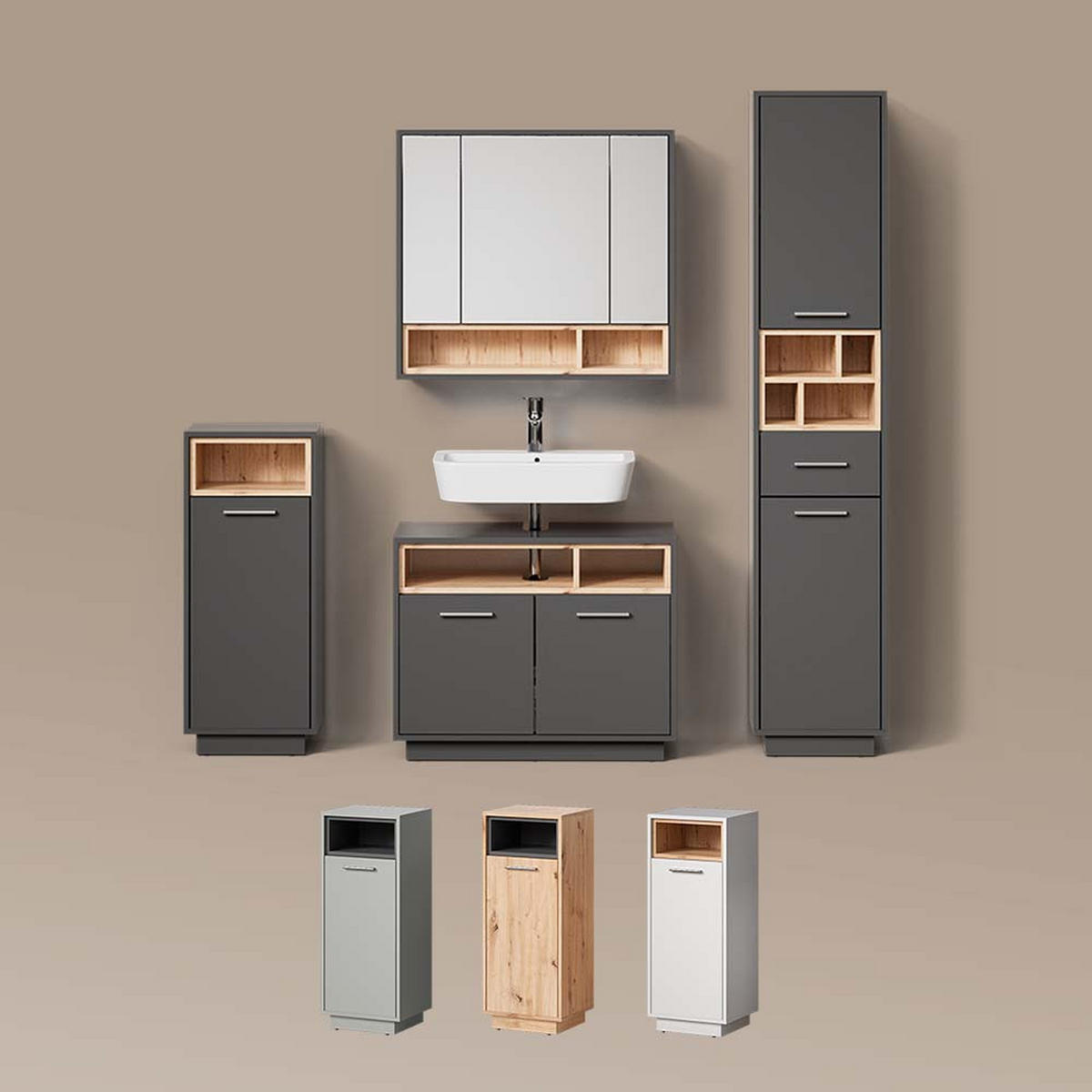 BADSCHRANK Temo Weiß 38 x 190 cm - Weiß, Holzwerkstoff (38/190/30cm) - Livinity®