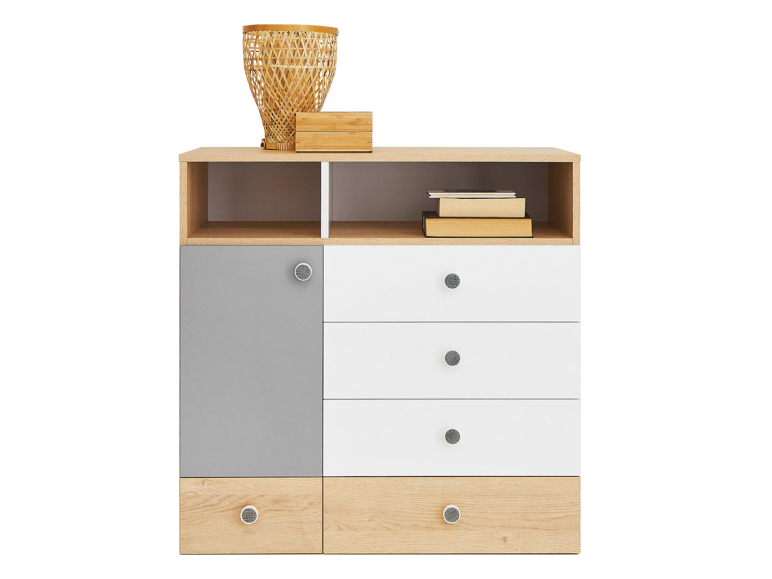 KOMMODE Pixel PX9 - Eichefarben/Weiß, Holzwerkstoff (85/90/40cm)