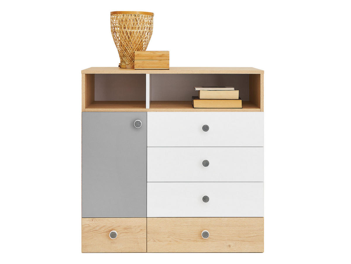 KOMMODE Pixel PX9 - Eichefarben/Weiß, Holzwerkstoff (85/90/40cm)