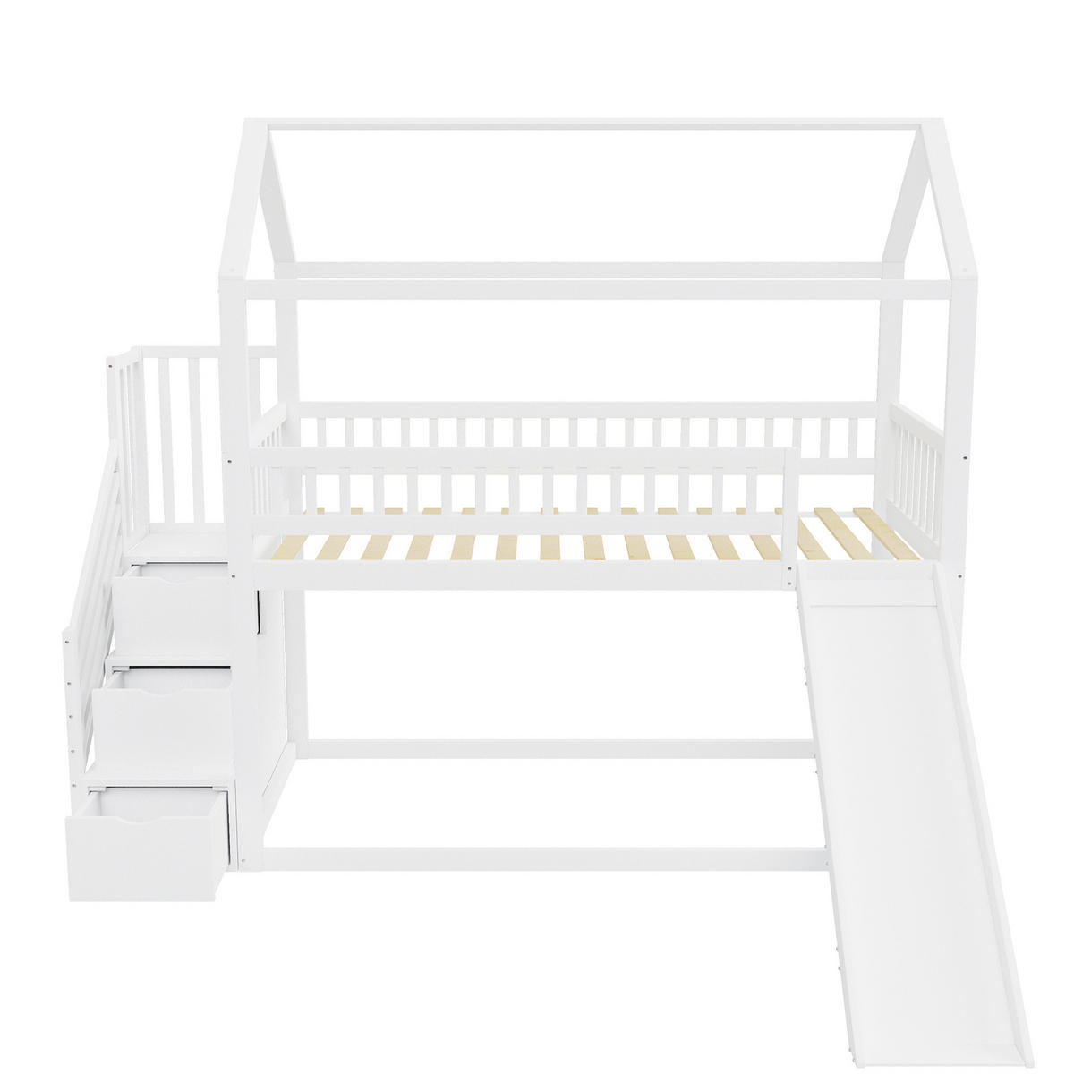 KINDERHOCHBETT aus Holz 90x200 cm Weiß mit Rutsche und Stauraumleiter - Weiß, Holzwerkstoff (90/200cm) - IVMEU