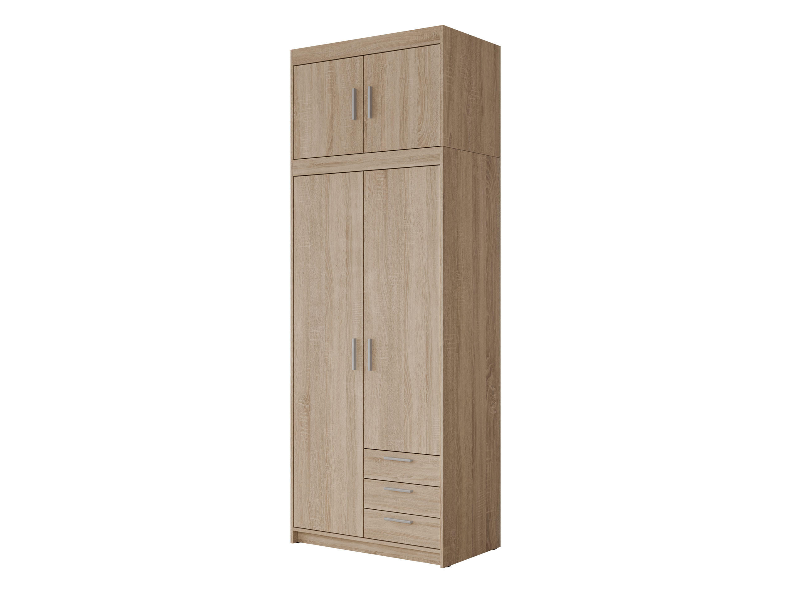 KLEIDERSCHRANK Elena 2D3S + Schrankaufsatz - Silberfarben/Sonoma Eiche, Holzwerkstoff/Kunststoff (90/246/53cm) - MIRJAN24