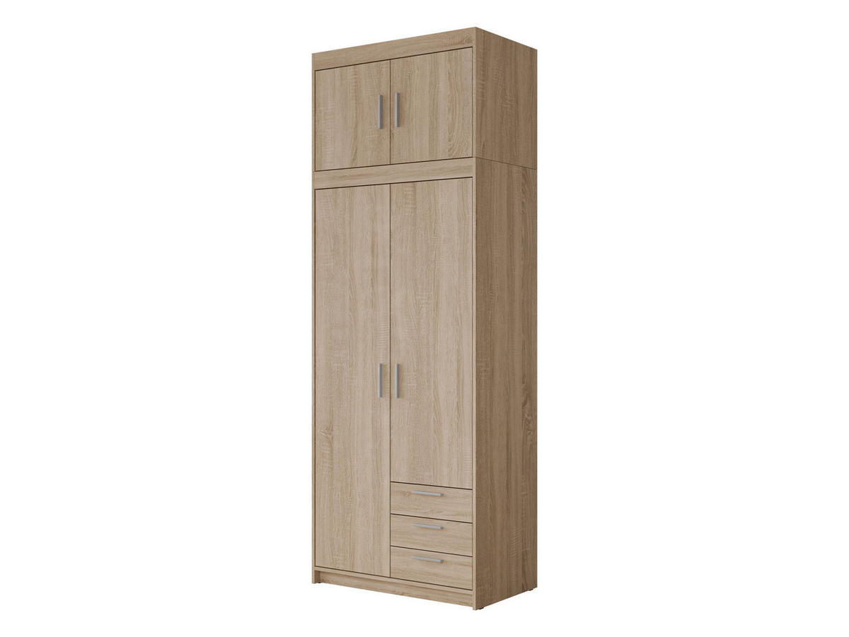 KLEIDERSCHRANK Elena 2D3S + Schrankaufsatz - Silberfarben/Sonoma Eiche, Holzwerkstoff/Kunststoff (90/246/53cm) - MIRJAN24