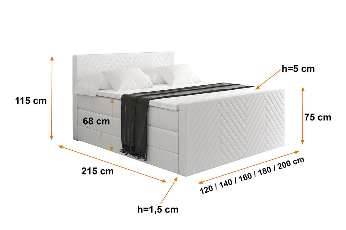 BOXSPRINGBETT mit Matratze und Lattenrost - VEXA-Z KING-160x200 - Weiß Kunstleder - Weiß, Holzwerkstoff (160/200cm) - ALTDECOR