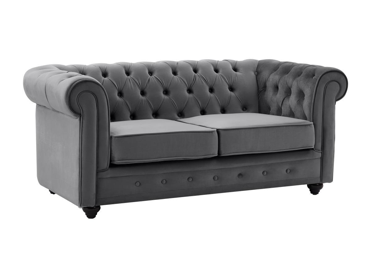 SOFA 2-Sitzer - Samt - Anthrazit - CHESTERFIELD - Anthrazit, Textil (88/72/168cm) - Vente-Unique