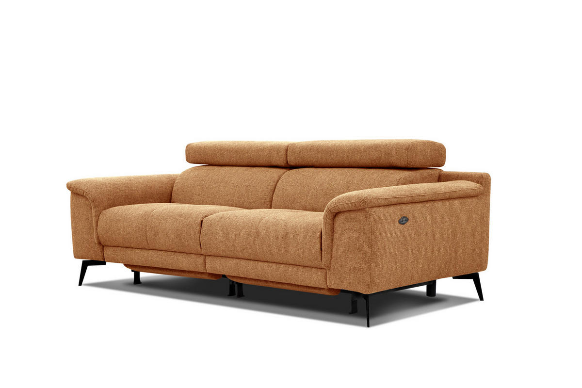 RELAXSOFA FIERO 3-Sitzer mit 2 Relaxfunktionen, orange - Schwarz/Orange, Holzwerkstoff/Textil (212/82/103cm) - Courtois Laville