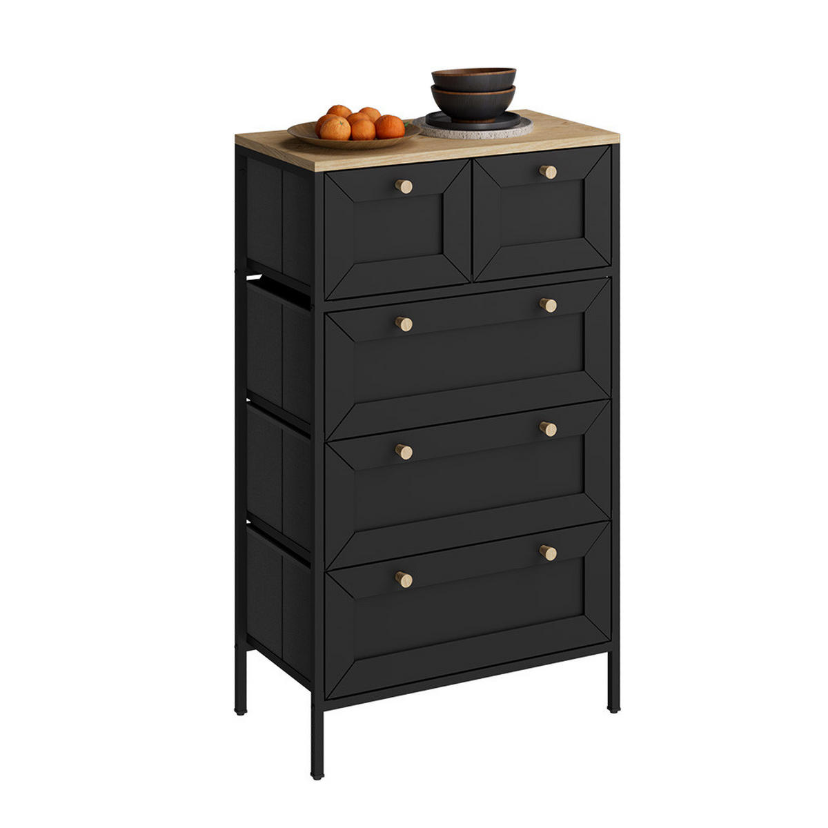 KOMMODE Belaro Schwarz 56 x 95 cm mit 5 Schubladen - Schwarz, Holzwerkstoff (56/95/30cm) - Vicco