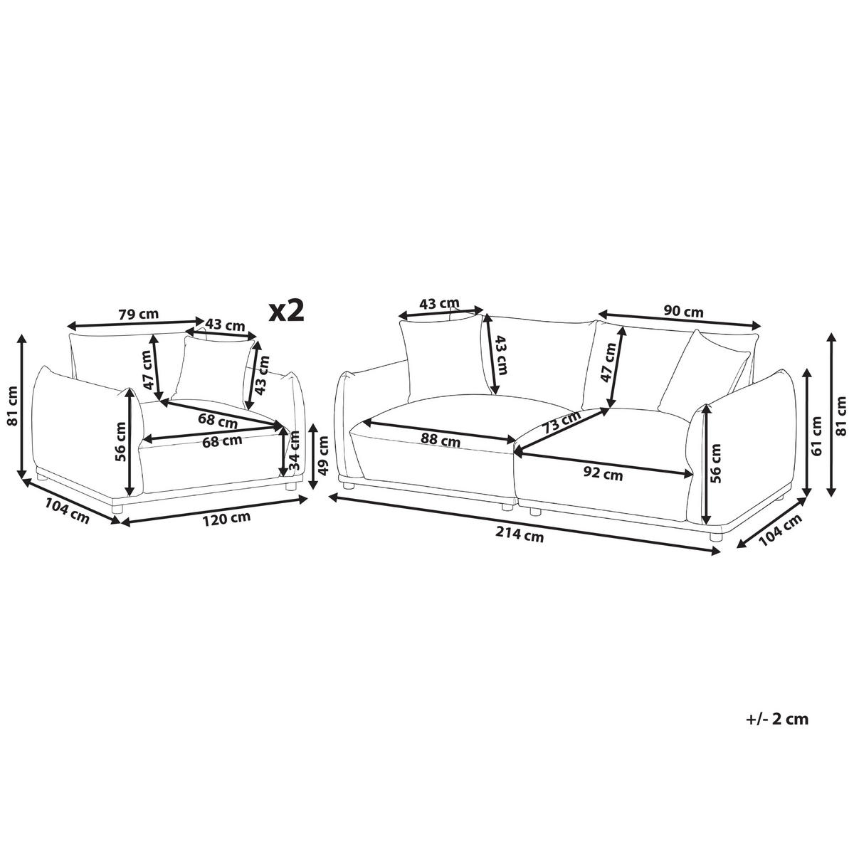 SOFA-SET 5-Sitzer Bouclé Cremeweiß Jubek - Creme/Weiß, Textil (220/75/104cm) - Beliani