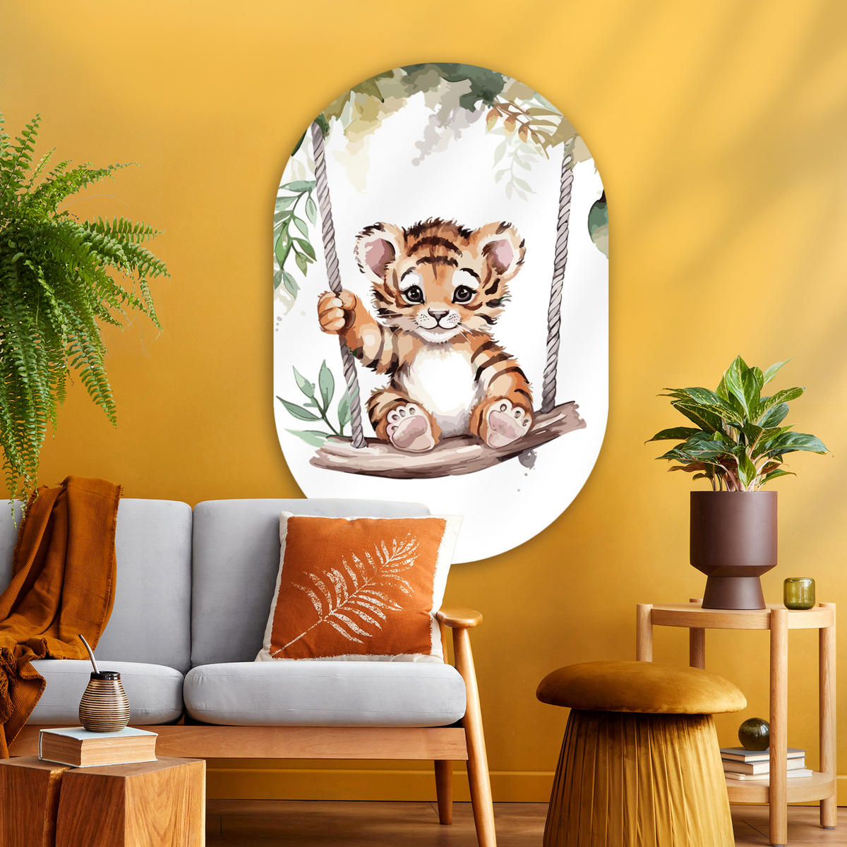 WANDBILD Tiger - Tier - Kinder - Dschungel 80x120 cm - Dunkelorange, Kunststoff (80/120cm) - MuchoWow