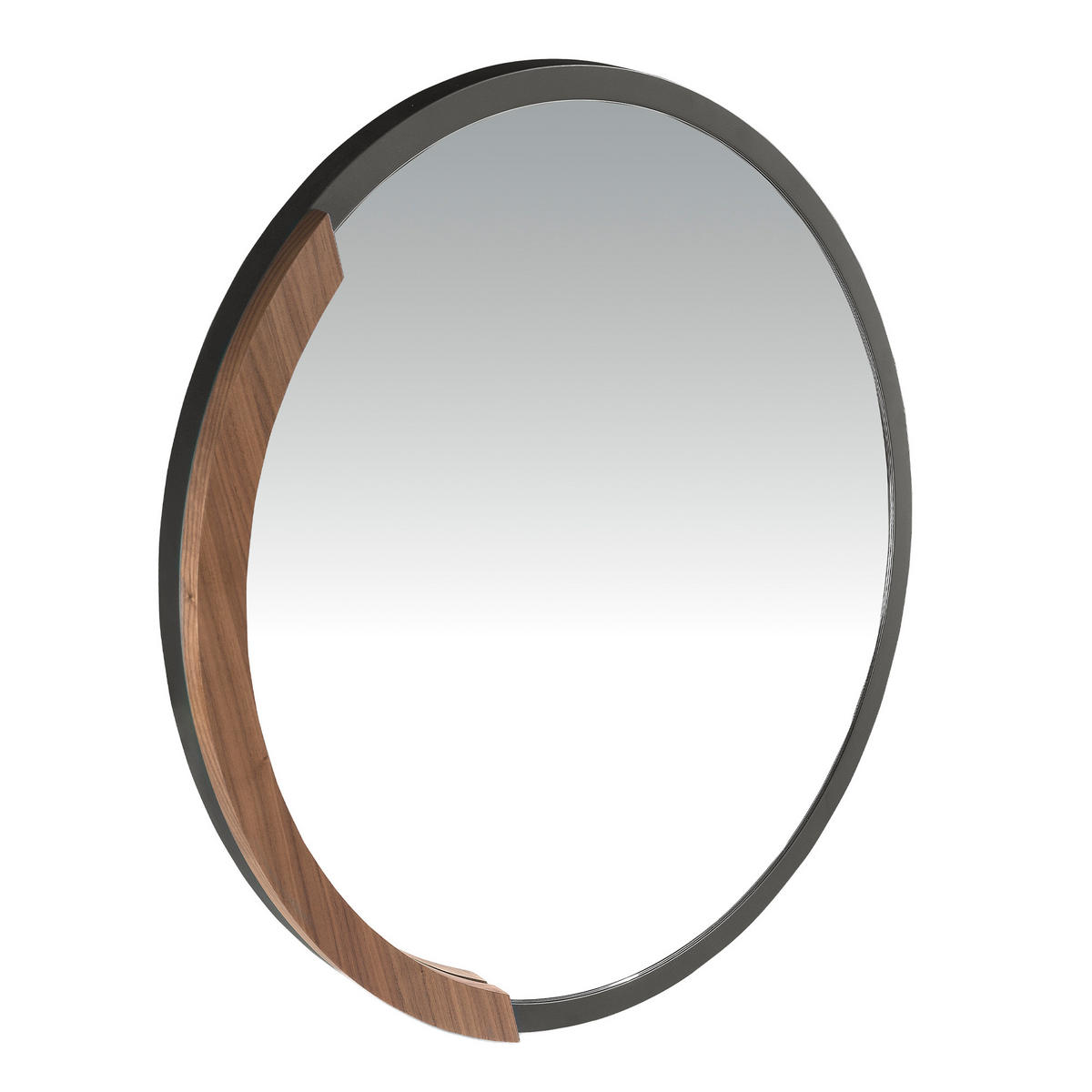 WANDSPIEGEL Rund Walnuss Schwarz 80/80/4 cm - Walnussfarben/Schwarz, Metall (80/4/80cm) - ANGEL CERDA