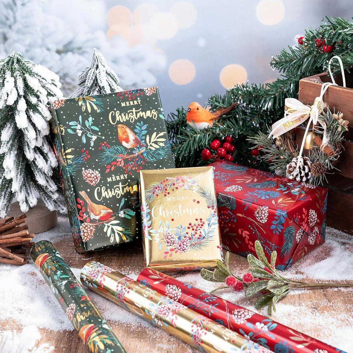 GESCHENKPAPIER 3er-Set 43,2 cm x 3 m mit Weihnachtsmotiv - Multicolor, Papier (4/44/10cm)