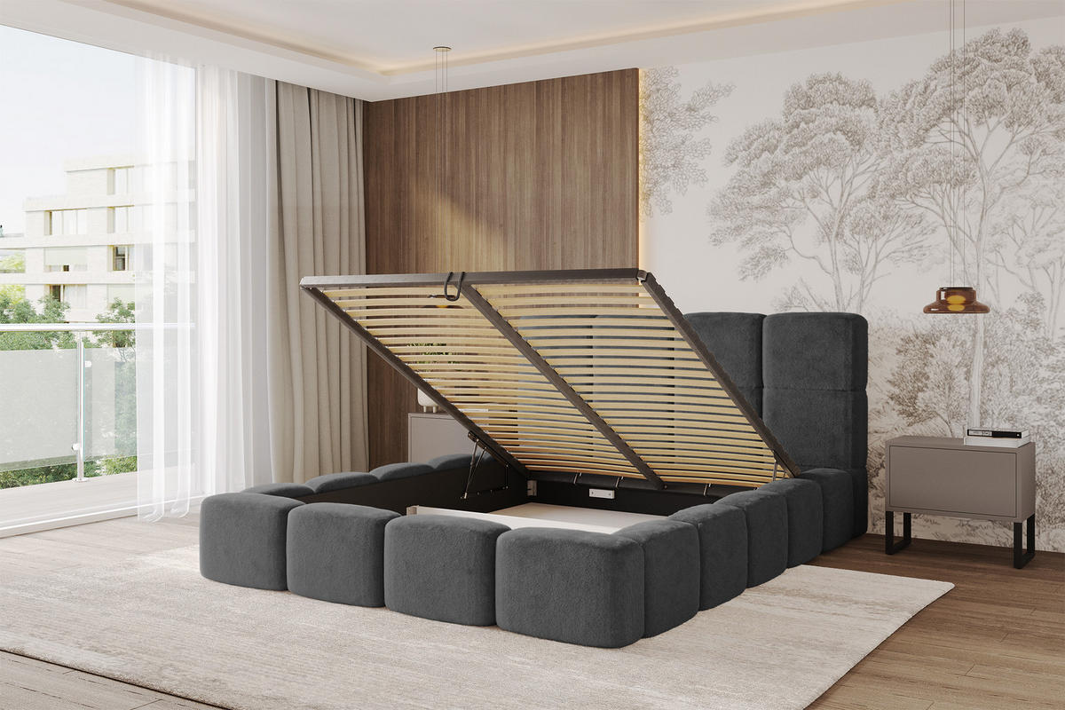 POLSTERBETT mit Bettkasten und Lattenrost, Bett mit Kopfteil, Boxbett ohne Matratze, Doppelbett mit Stauraum - NATA 120x200 Dunkelgrau - Dunkelgrau, Holzwerkstoff/Textil (120/200cm) - ALTDECOR