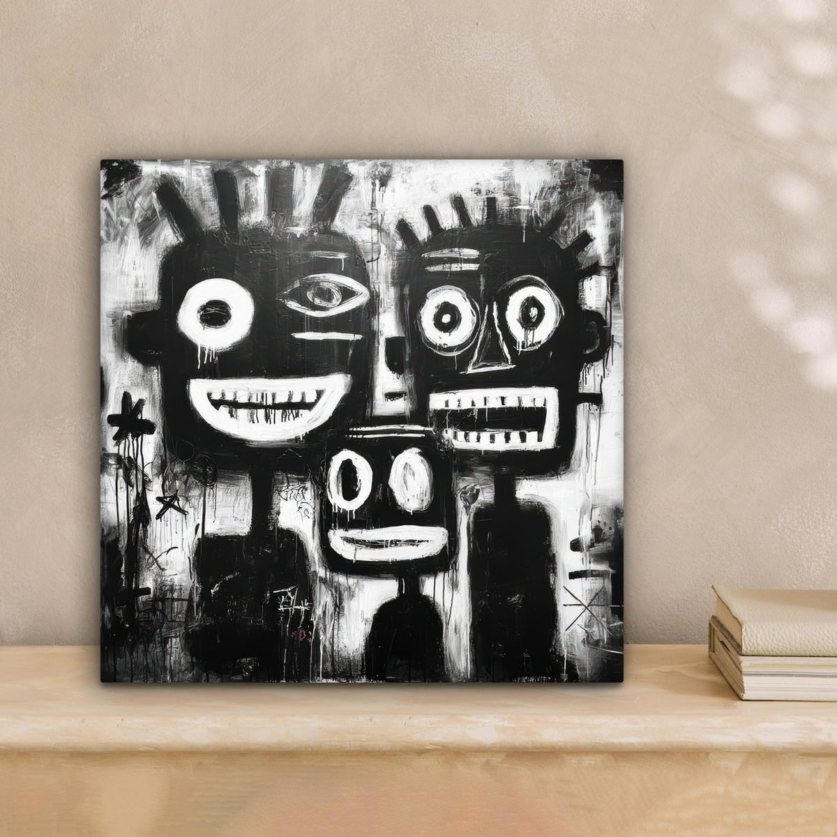 LEINWANDBILD Malerei - Figuren - Schwarz - Abstrakt Deko Wohnzimmer 20x20 cm - Schwarz, Textil (20/20cm) - MuchoWow