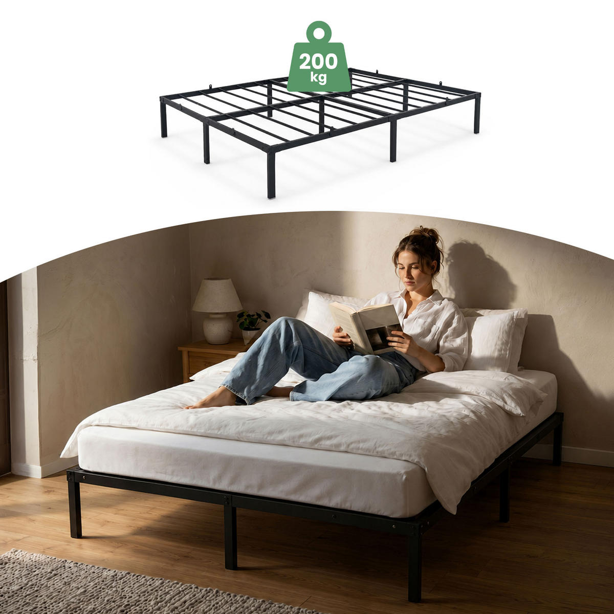 METALLBETT Klappbares 140x200 cm Schwarz - Schwarz, Metall - Akord