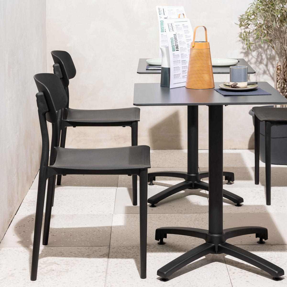 GARTENSTUHL 2-tlg., Schwarz - Schwarz, Kunststoff (48/82/48cm) - Oviala