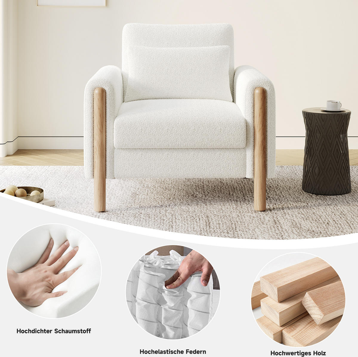 SESSEL 87/88.5/83 cm White aus Teddy mit abnehmbarem Sitzkissen - Weiß, Textil (83/88.5/87cm) - OKMYHOME