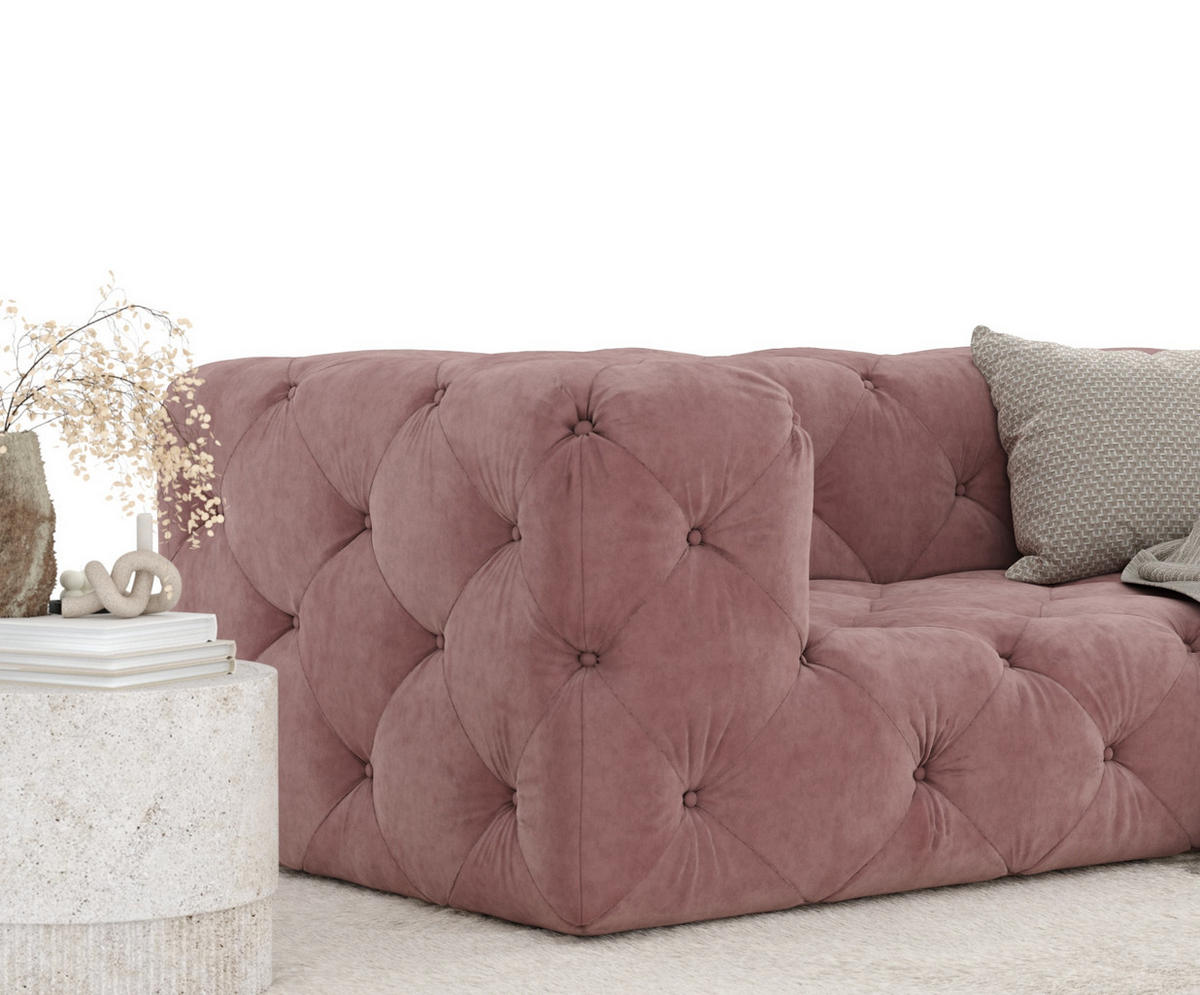 2-SITZER-SOFA Cosimo Rosa Samtstoff - Schwarz/Rosa, Holz/Holzwerkstoff (193/71/100cm) - Maison de Reve