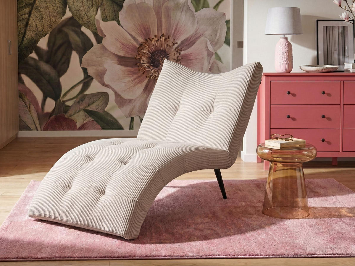 ČALOUNĚNÉ LEHÁTKO CHAISE LONGUE Manšestr Taupe Quilly - černá/béžová, textil (83/97/153cm) - Beliani