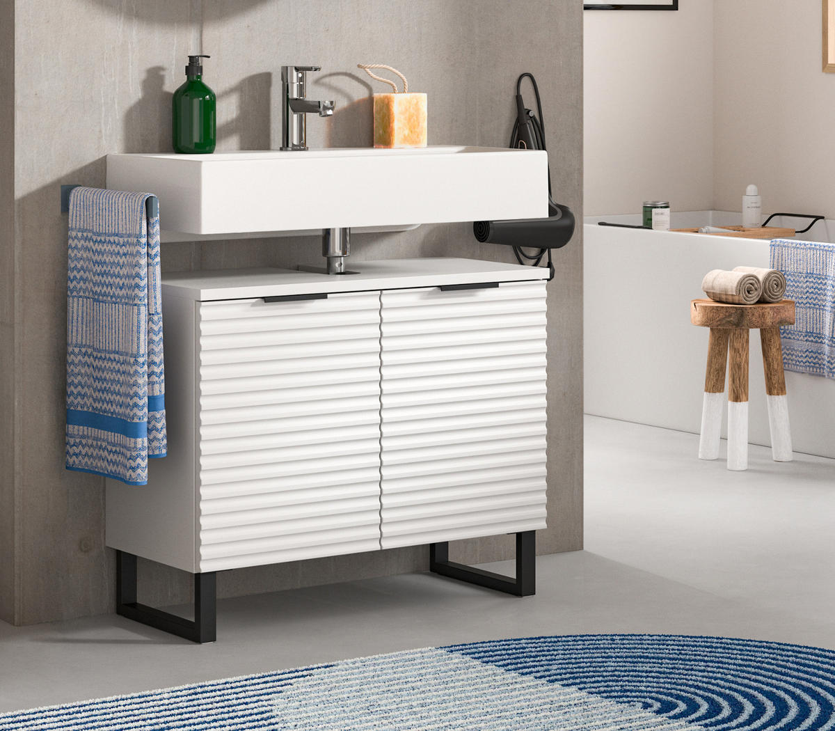 WASCHBECKENUNTERSCHRANK weiß 70 cm, mit Soft-Close - Schwarz/Weiß, Holzwerkstoff/Metall (70/59/34cm) - Inn.Furn