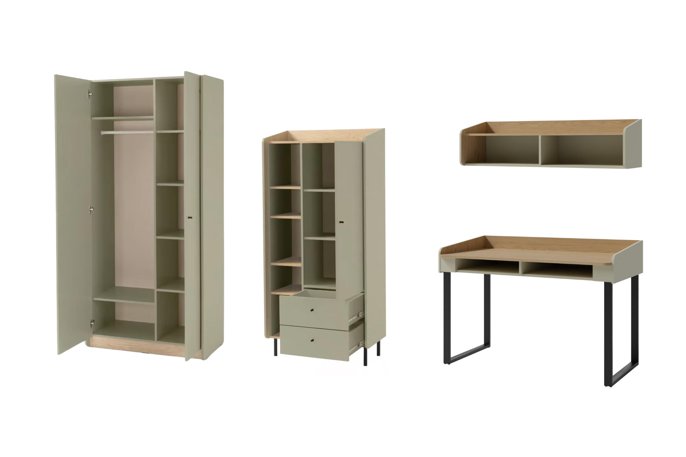 JUGENDZIMMER ALBI C 4-teilig in Eukalyptus / Baltic Düne Eiche - Alteiche/Eukalyptusholzfarben, Holzwerkstoff (295/195/65cm) - Deine Möbel 24