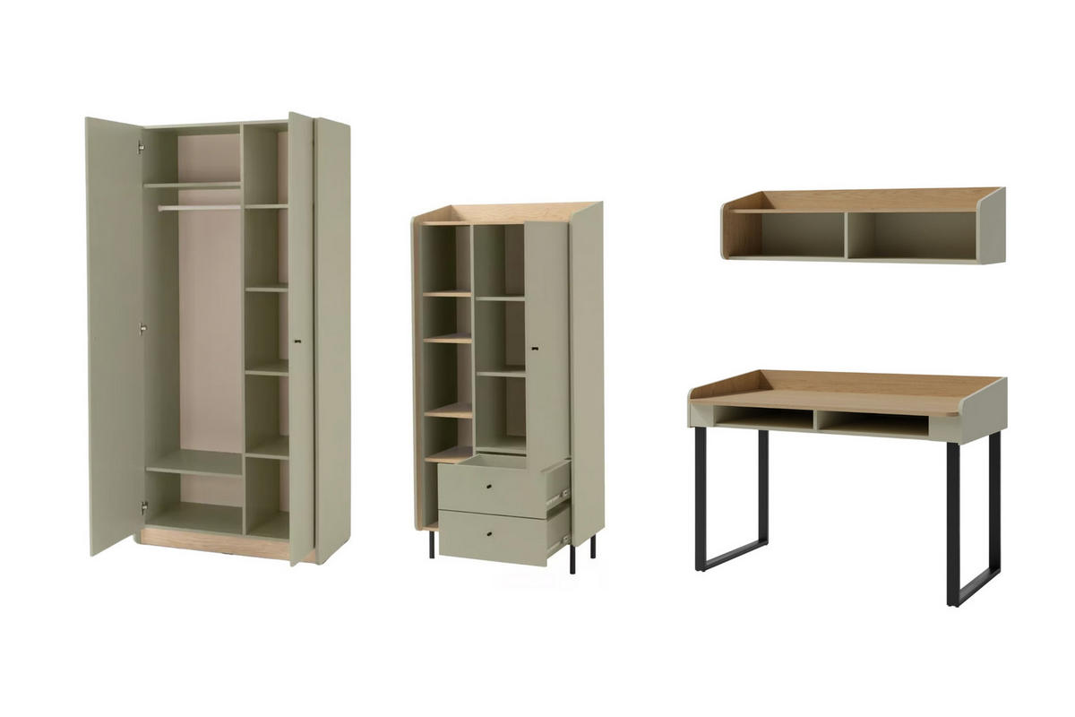 JUGENDZIMMER ALBI C 4-teilig in Eukalyptus / Baltic Düne Eiche - Alteiche/Eukalyptusholzfarben, Holzwerkstoff (295/195/65cm) - Deine Möbel 24