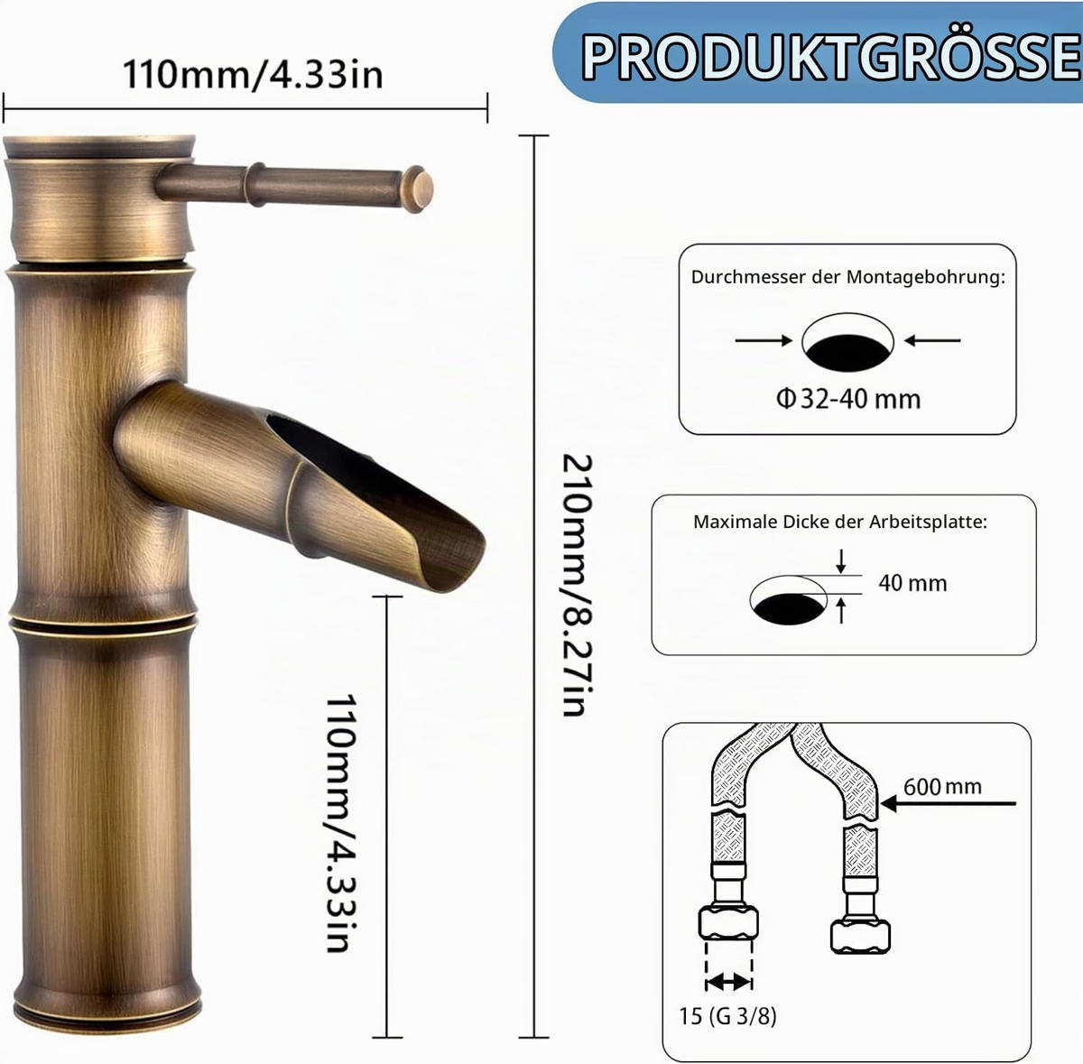 ARMATUR, europäischer Stil, Messing, 110 x 210 mm - Messingfarben, Metall (39/7/20cm) - Vallsero