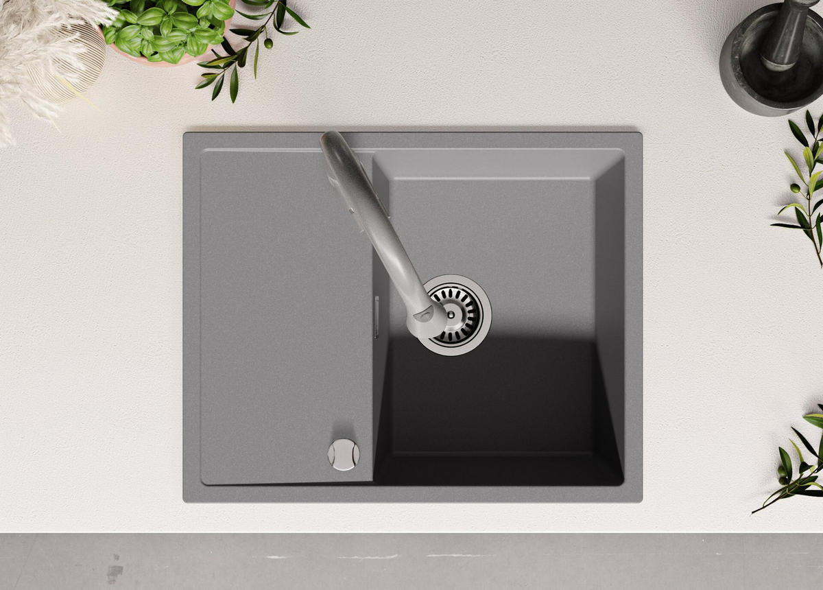SPÜLBECKEN Ibiza, 2-er set Grau 62/50 cm 1 Becken + Ablauf-Set ab 45er Unterschrank - Chromfarben/Grau, Kunststoff (62/19/50cm) - Primagran