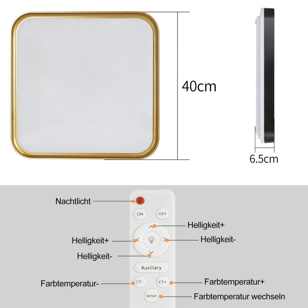 LED stropní světlo Zara 40/40/7 cm - černá, plast (40/40/7cm) - Nettlife