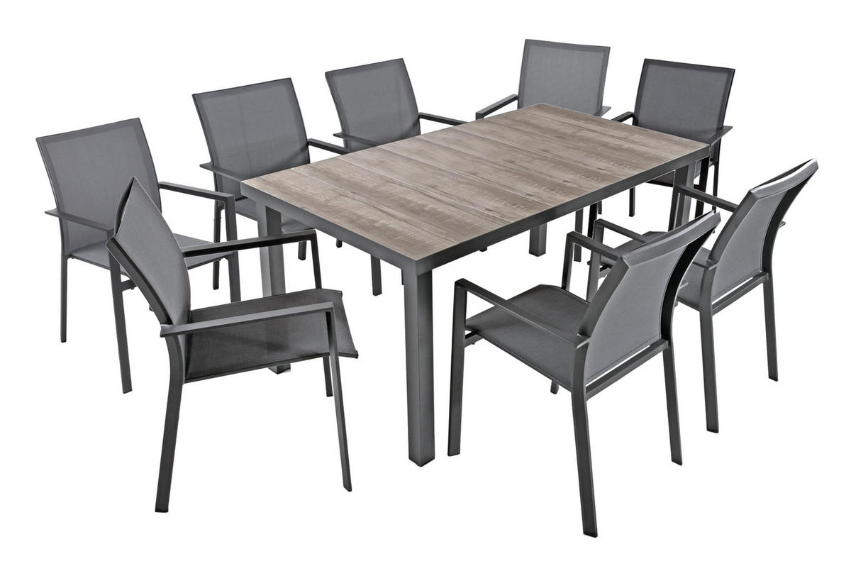 GARTEN-SITZGRUPPE Fabio 9-teilig Gartenmöbel-Set - Grau, Kunststoff - DELUKE