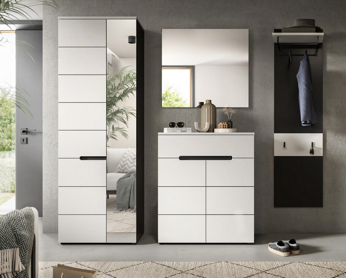 GARDEROBEN-SET 4-teilig in weiß, grau 220 cm, Komplettset mit Soft-Close, Cooper - Schwarz/Weiß, Glas/Holzwerkstoff (220/190/37cm) - Inn.Furn