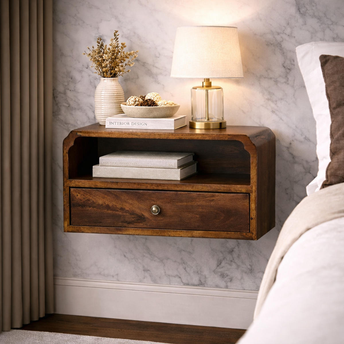 NACHTTISCH mit edlem Kastanien-Finish, 1 Schublade, 1 offene Ablage, braun - Braun, Holz/Metall (45/24/32cm) - Artisan Furniture