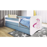 KINDERBETT Einhorn 80x180 cm mit Schublade, Rausfallschutz & Lattenrost, Blau - Blau, Holzwerkstoff (80/180cm) - RAUMHIRSCH FURNITURE