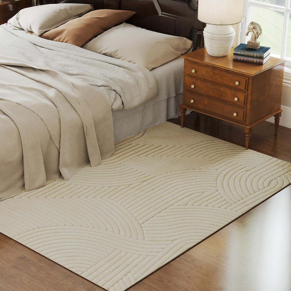 TEPPICH Anti-Rutsch Geometrisch Hochflor Wohnzimmerteppich mit Modern-Design - Creme, Textil (140/200cm) - HOMCOM