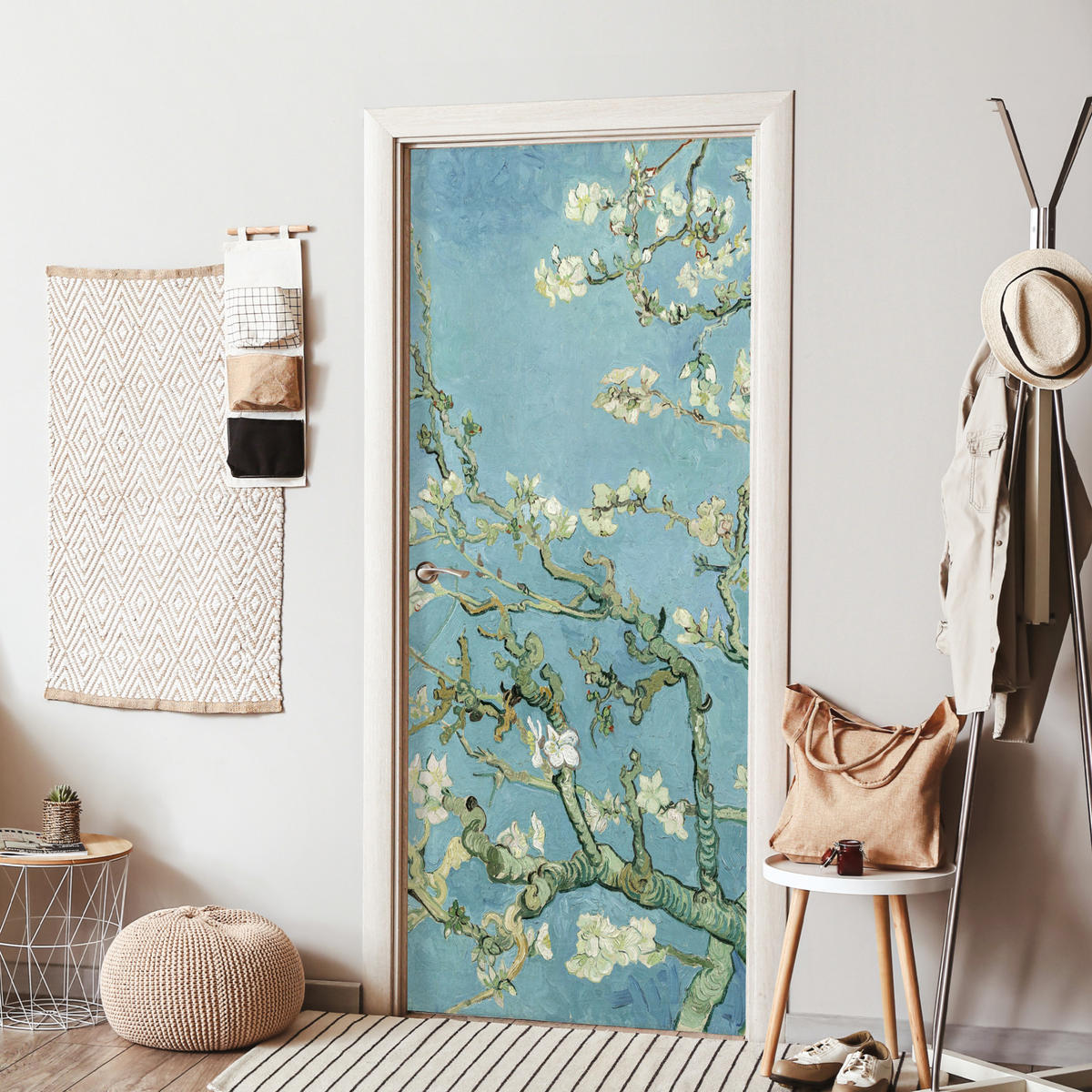 FOTOTAPETE Tür - Mandelblüte - Van Gogh - Kunst 85x205 cm - Pastellblau, Kunststoff (85/205cm) - MuchoWow