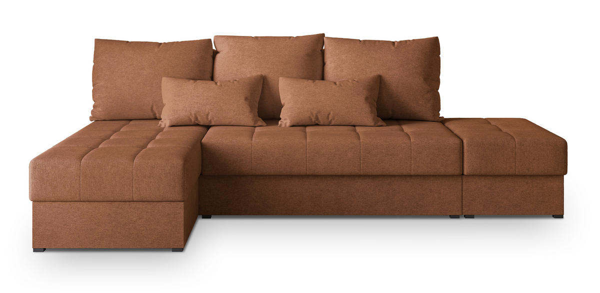 ECKSOFA NORVIupferfarben Geflochtener Stoff mit Schlaffunktion - Kupferfarben, Holz (251/143cm) - MASSENO