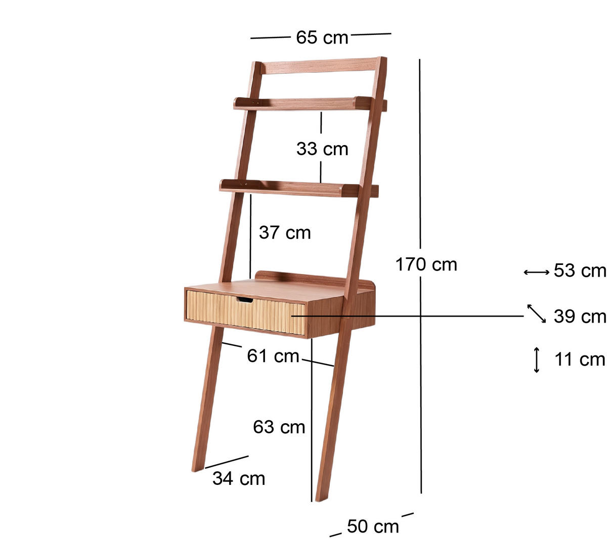 WANDSCHREIBTISCH Rechteckig Dunkelbraun 65 x 50 x 170 cm - Dunkelbraun, Holz (50/65/170cm) - Nordlys