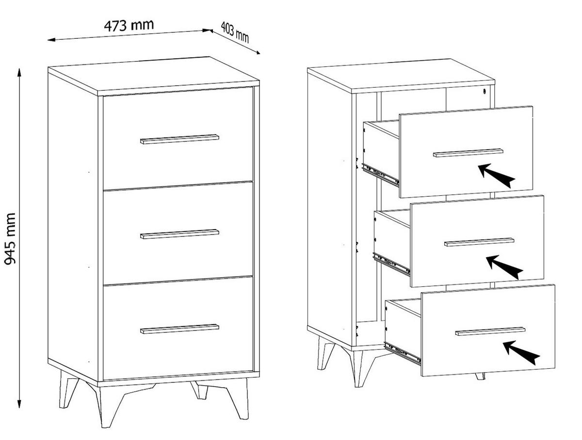 SCHUBLADENKOMMODE Frida Shirin Walnuss / schwarz 47,3 / 40,3 / 94,5cm - Walnussfarben/Schwarz, Holz/Holzwerkstoff (47.3/94.5/40.3cm) - Feldmann-Wohnen