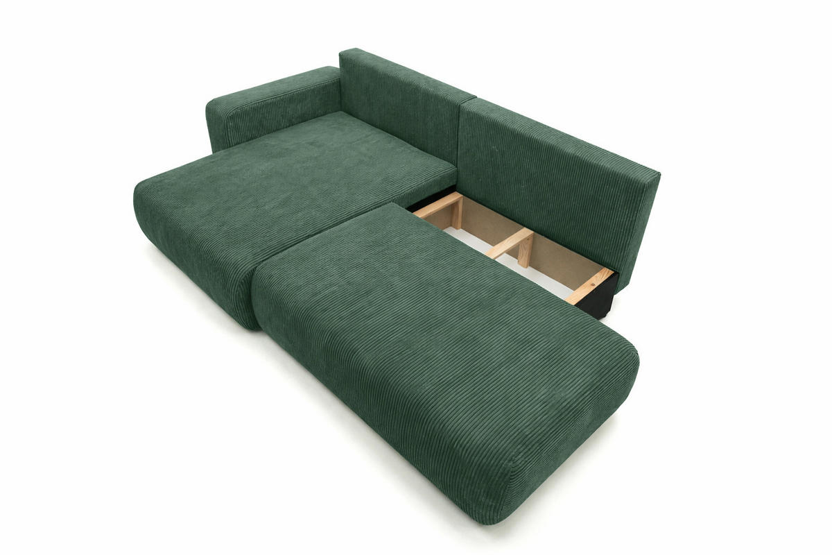 ECKSOFA Mit Schlaffunktion Und Bettkasten, Cordstoff Poso, Grün, Links, OPEN XL - Grün, Holz (262/145cm) - Kaiser Möbel