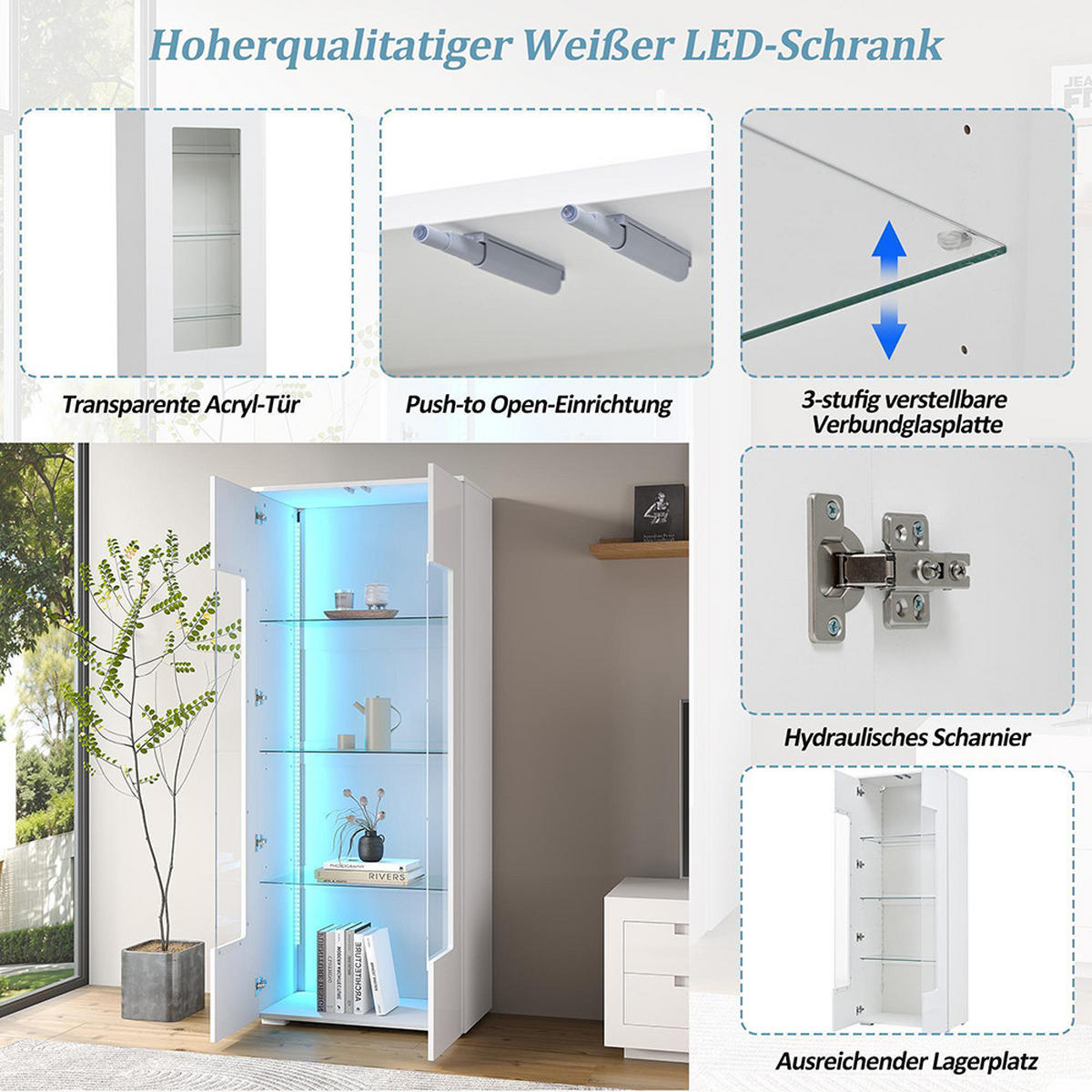 VITRINE 70x40x173cm in Weiß - Weiß, Holzwerkstoff (40/173/70cm) - KOMHTOM