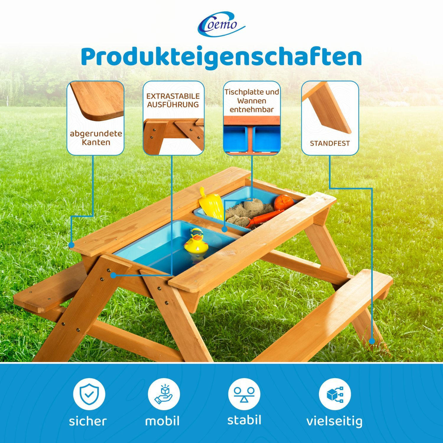 Thumbnail - Coemo 2In1, Natur, Holz, Gartenmöbel, Kinder-Gartenmöbel