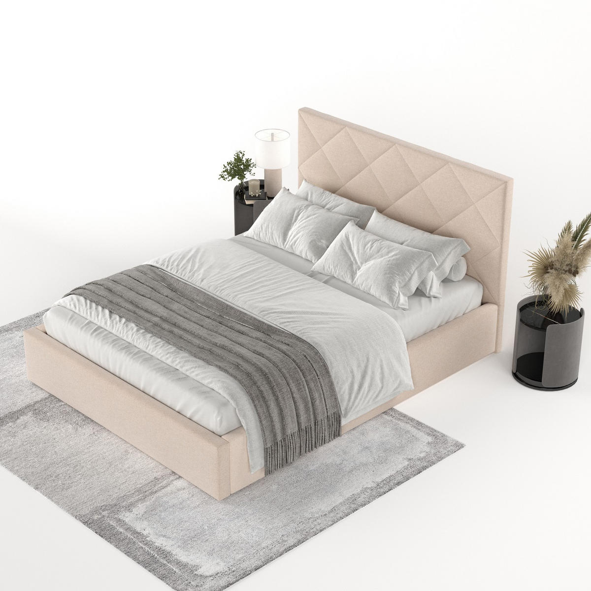 POLSTERBETT Torno 140/200 cm Creme im Asti Stoff - Creme/Schwarz, Holz/Holzwerkstoff (140/200cm) - AltaBeds