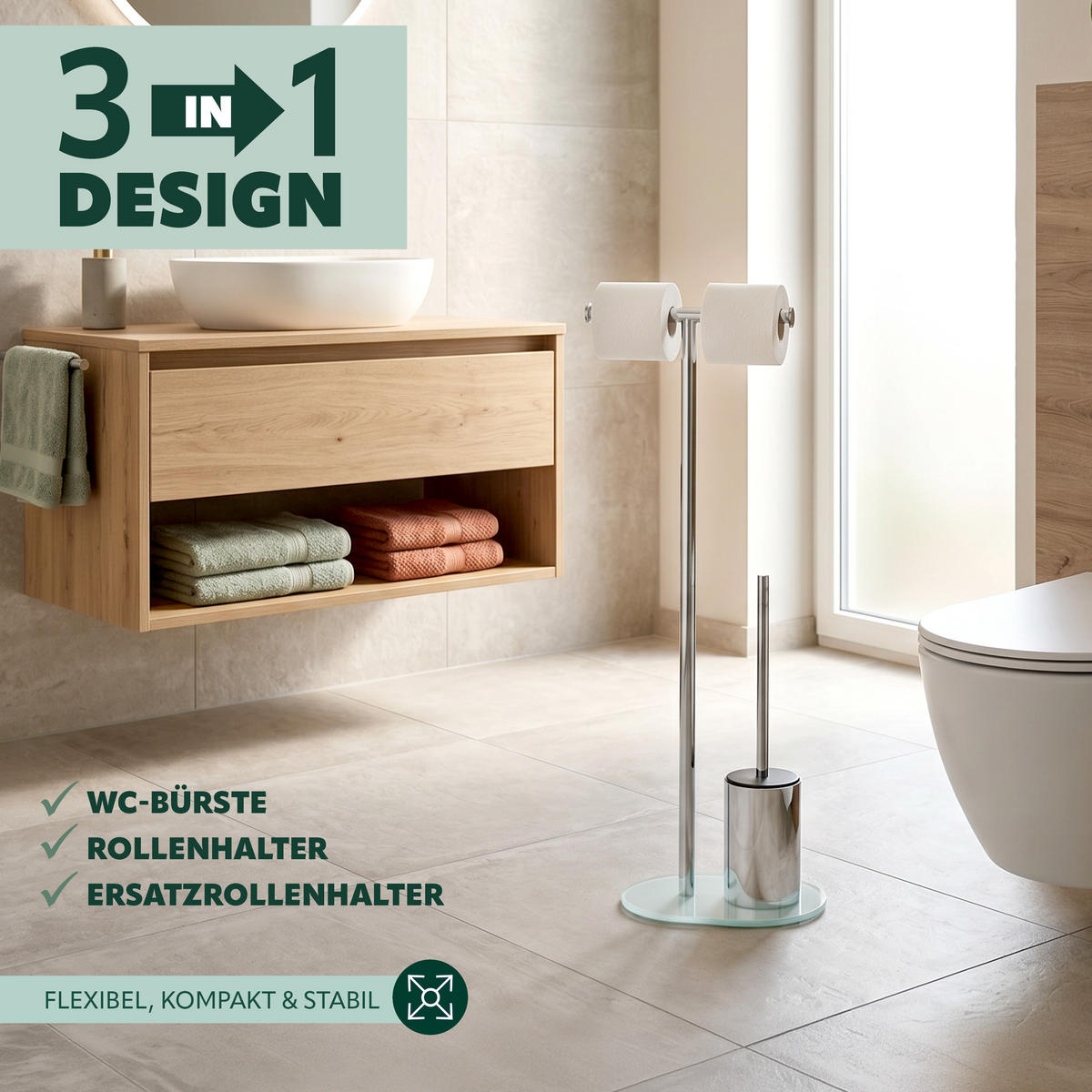 STAND-WC-GARNITUR, weiß, Edelstahl - Weiß, Metall (28.5/72.5/12cm) - bremermann