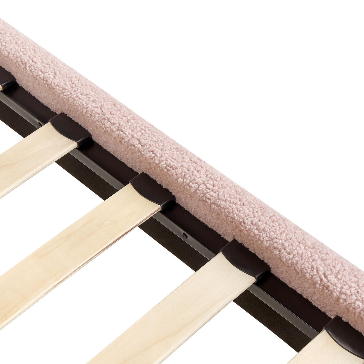 POLSTERBETT Rosa-Dunkler Holzfarbton 90-200 cm Roanne - Pink/Dunkelbraun, Textil (90/200cm) - Beliani
