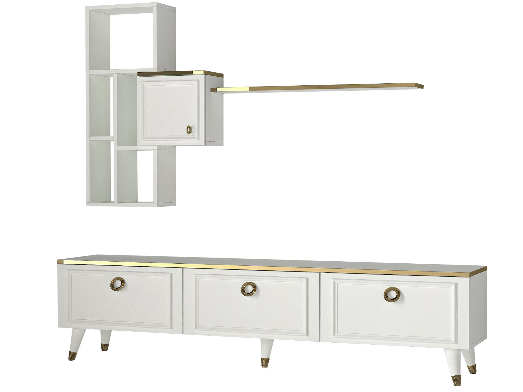 WOHNWAND Cornelia Weiß - Goldfarben/Weiß, Holzwerkstoff/Kunststoff (180/46.3/35cm) - moebel17