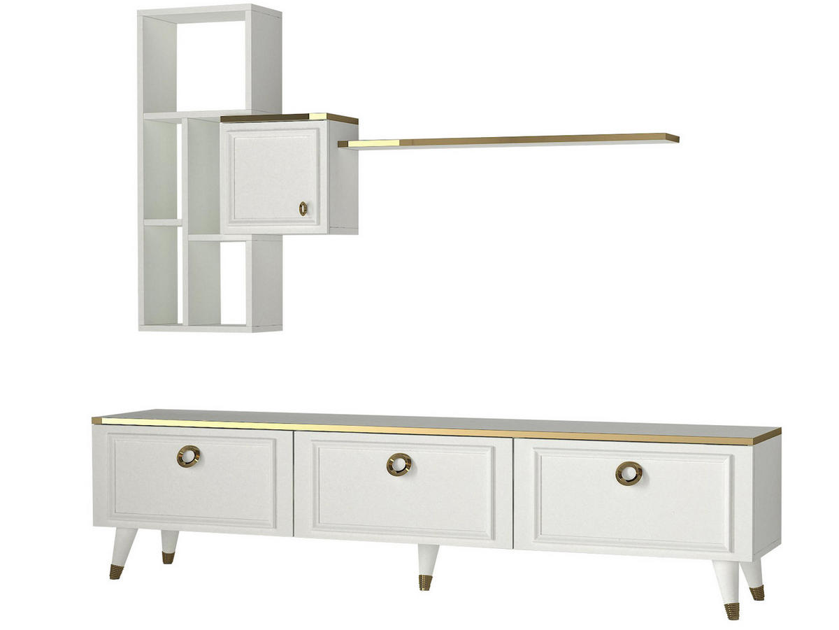 WOHNWAND Cornelia Weiß - Goldfarben/Weiß, Holzwerkstoff/Kunststoff (180/46.3/35cm) - moebel17